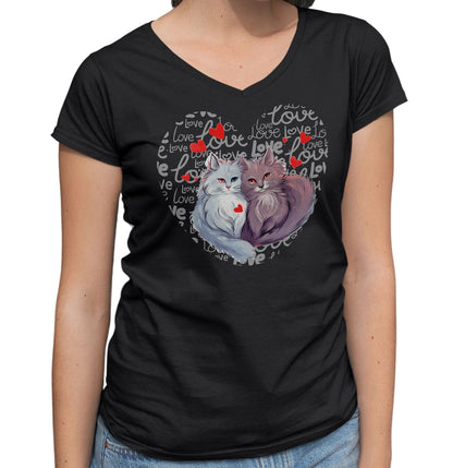 Cat Love Heart - Women's V-Neck T-Shirt