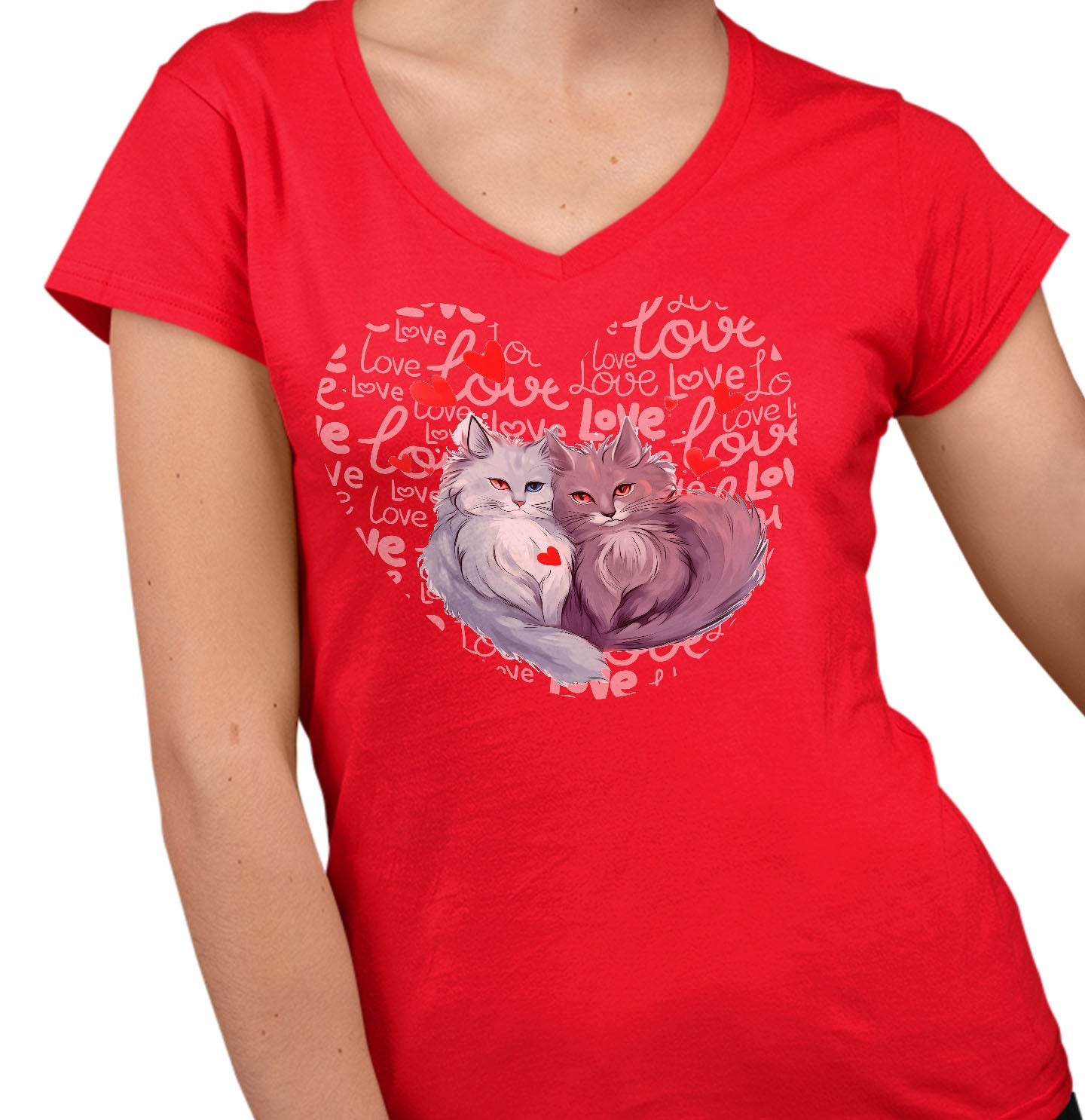 Cat Love Heart - Women's V-Neck T-Shirt