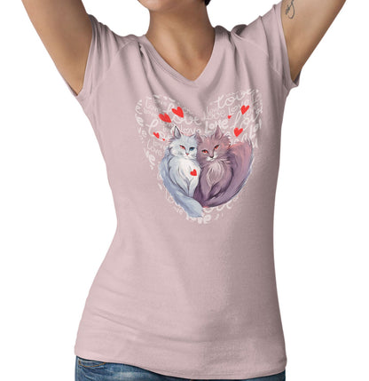 Cat Love Heart - Women's V-Neck T-Shirt