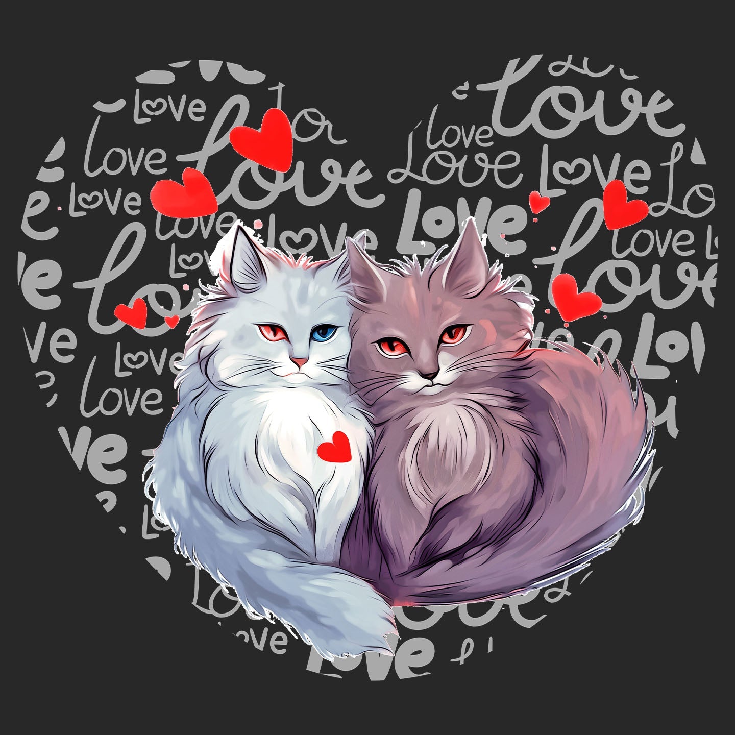 Cat Love Heart - Adult Unisex Hoodie Sweatshirt
