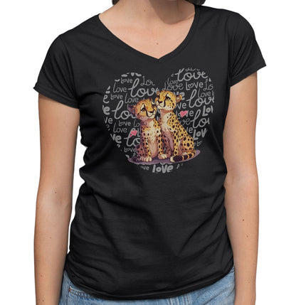 Cheetah Love Heart - Women's V-Neck T-Shirt