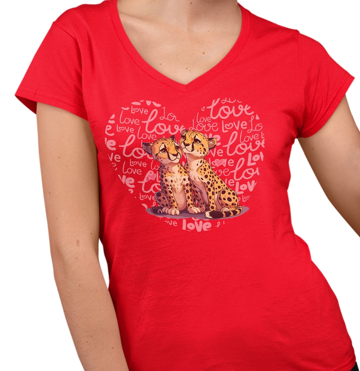 Cheetah Love Heart - Women's V-Neck T-Shirt