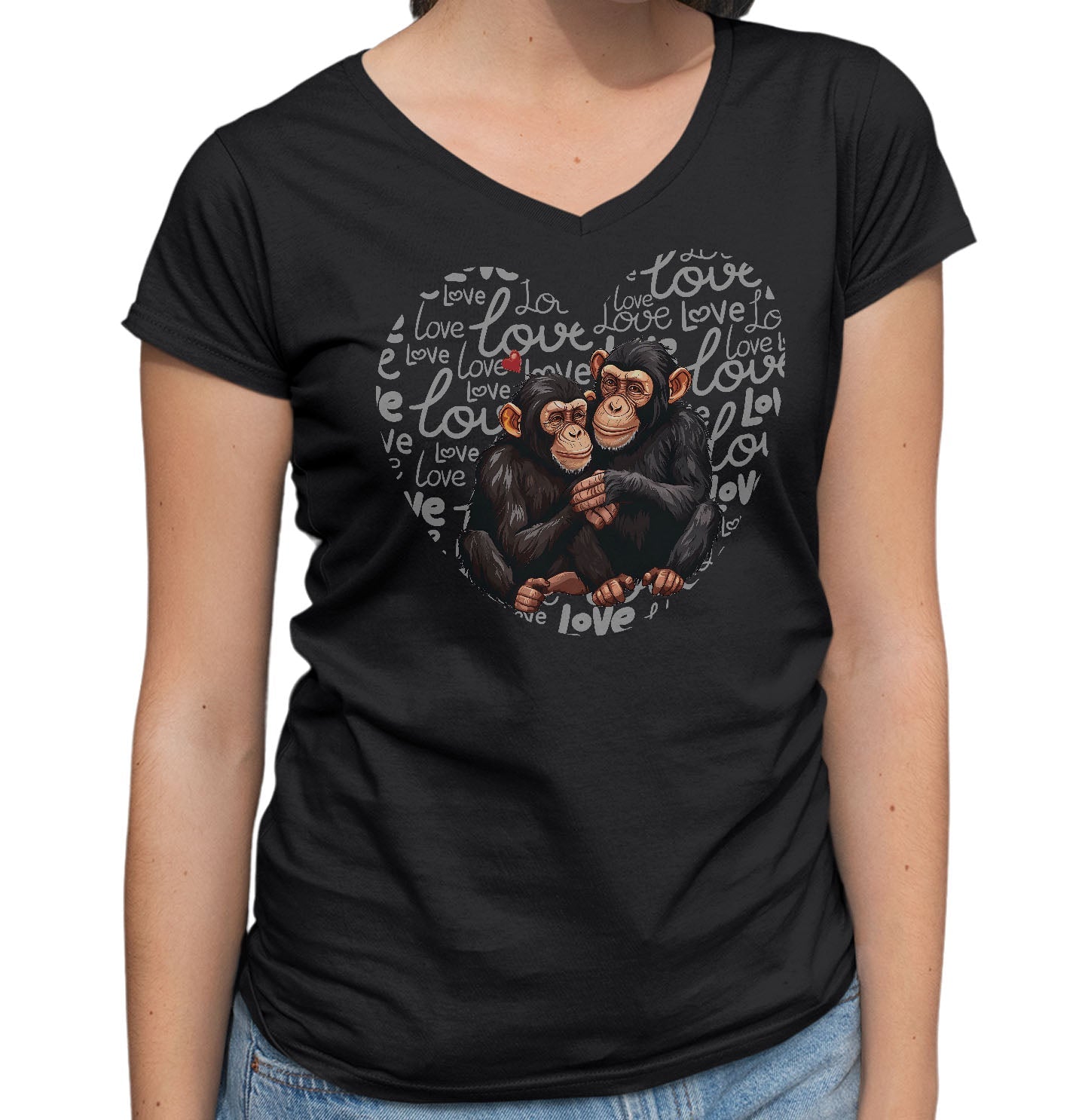 Chimpanzee Love Heart - Women's V-Neck T-Shirt