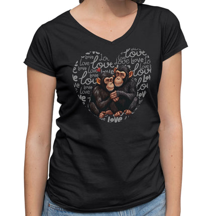 Chimpanzee Love Heart - Women's V-Neck T-Shirt