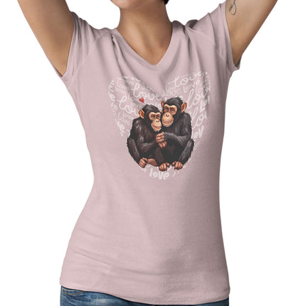Chimpanzee Love Heart - Women's V-Neck T-Shirt