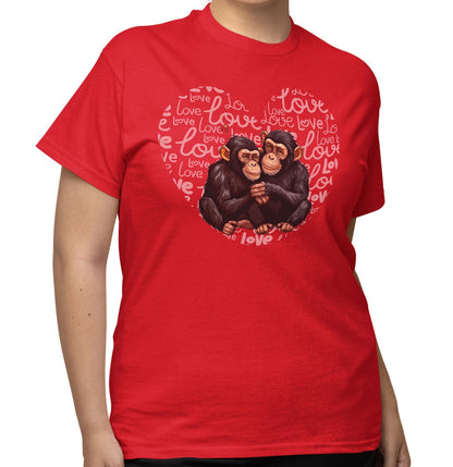 Chimpanzee Love Heart - Adult Unisex T-Shirt