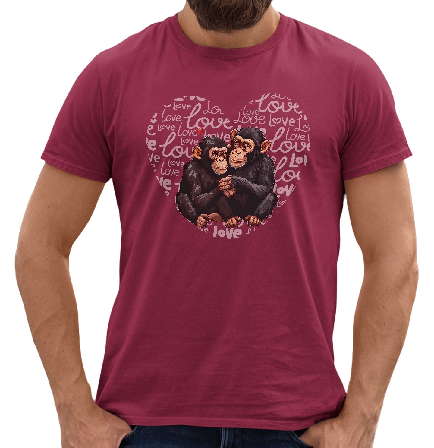Chimpanzee Love Heart - Adult Unisex T-Shirt