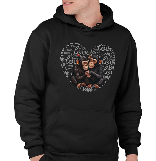 Chimpanzee Love Heart - Adult Unisex Hoodie Sweatshirt