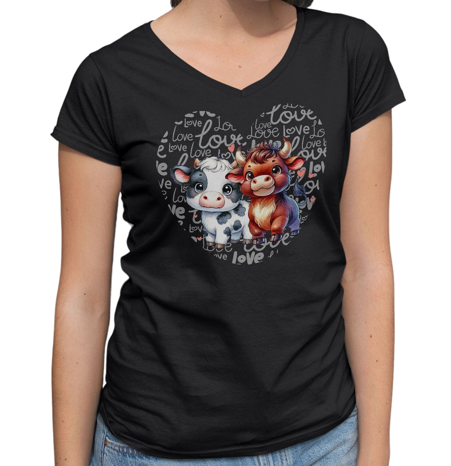 Cow Love Heart - Women's V-Neck T-Shirt