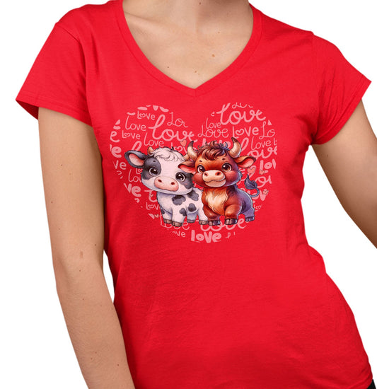 Cow Love Heart - Women's V-Neck T-Shirt