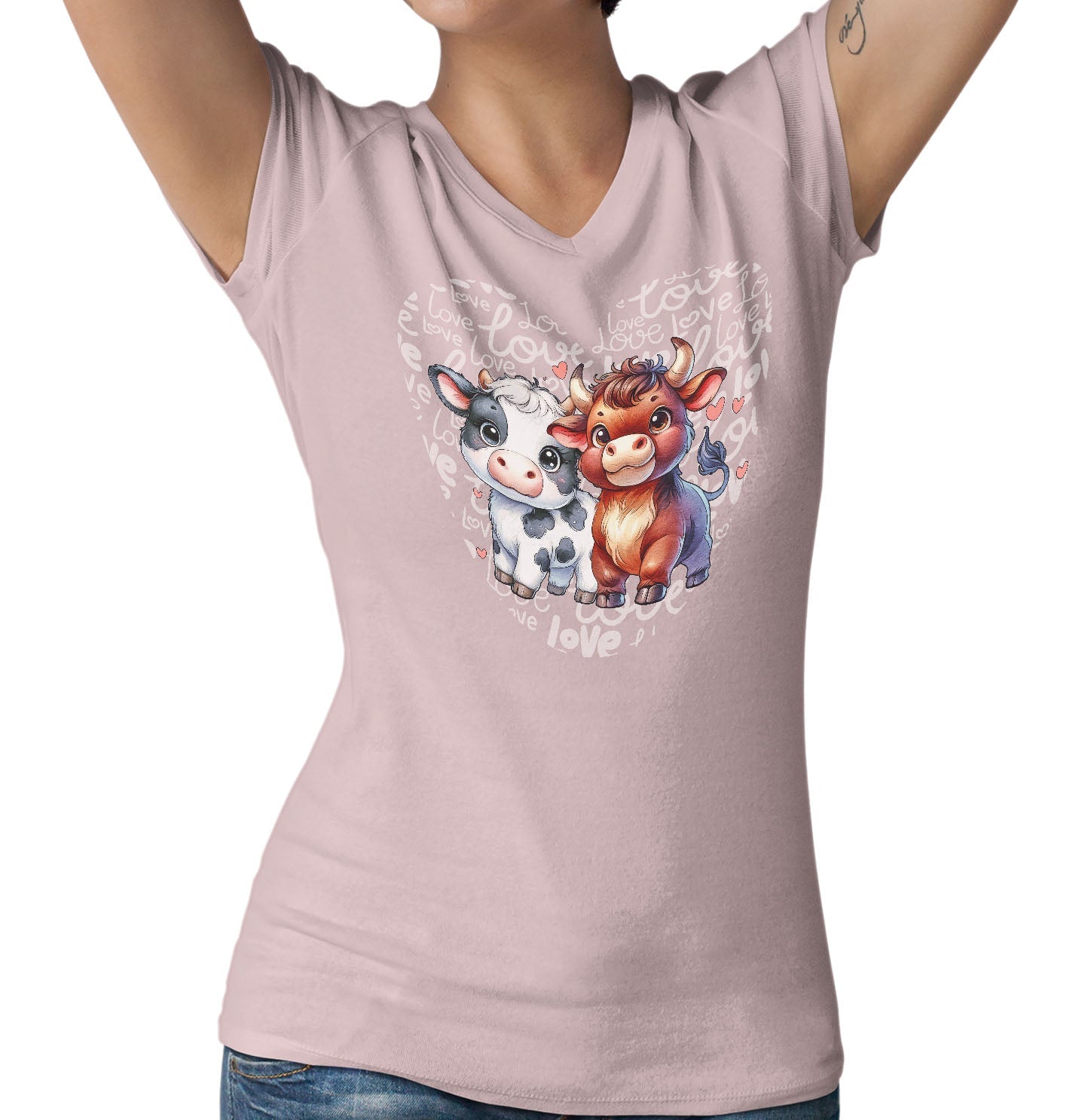 Cow Love Heart - Women's V-Neck T-Shirt
