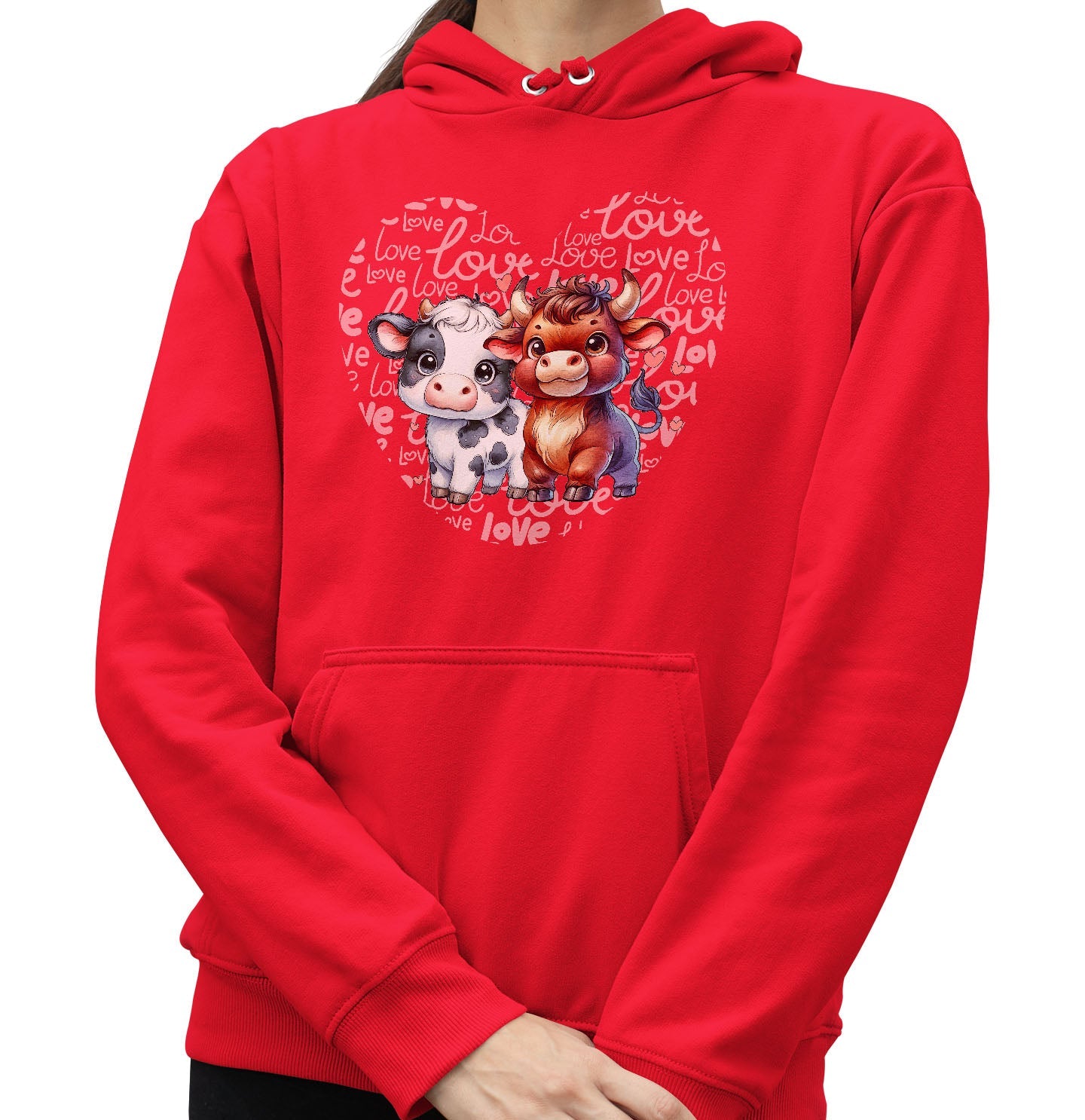 Cow Love Heart - Adult Unisex Hoodie Sweatshirt