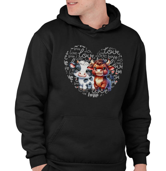 Cow Love Heart - Adult Unisex Hoodie Sweatshirt
