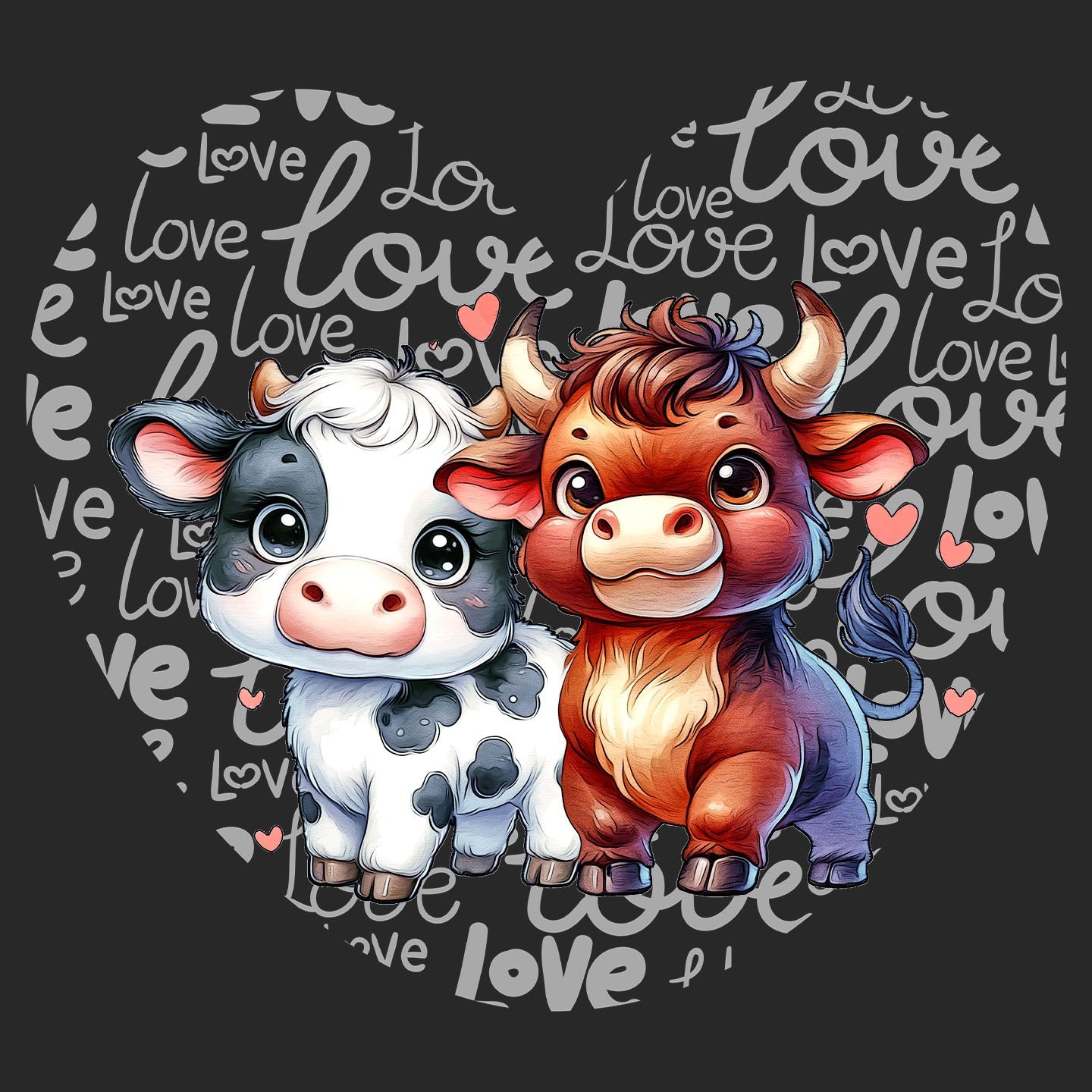 Cow Love Heart - Adult Unisex Hoodie Sweatshirt