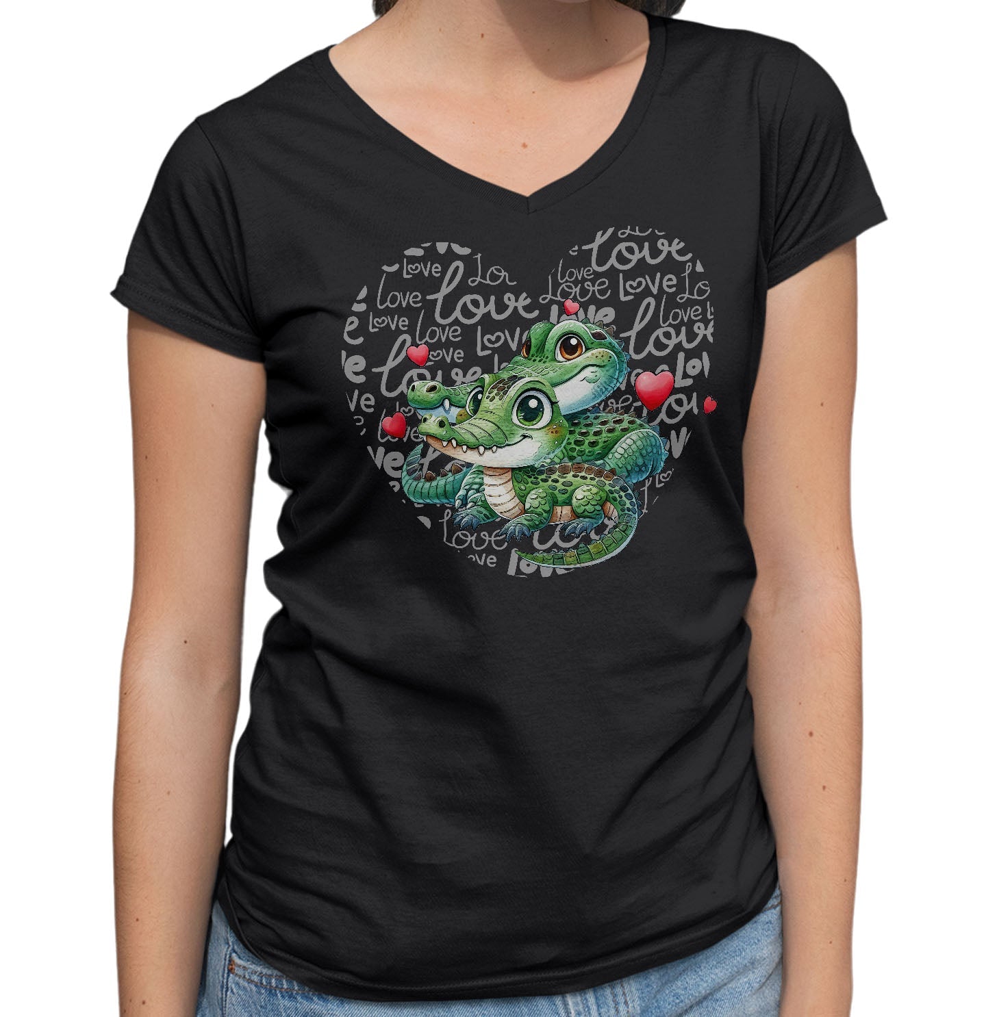 Crocodile Love Heart - Women's V-Neck T-Shirt