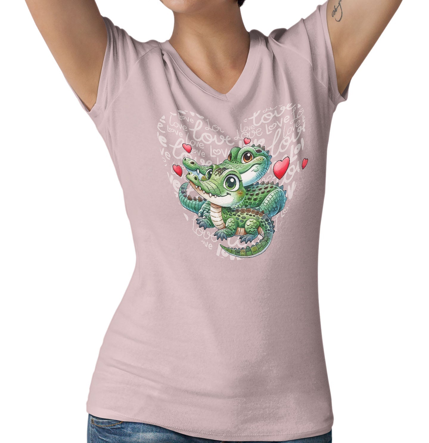 Crocodile Love Heart - Women's V-Neck T-Shirt