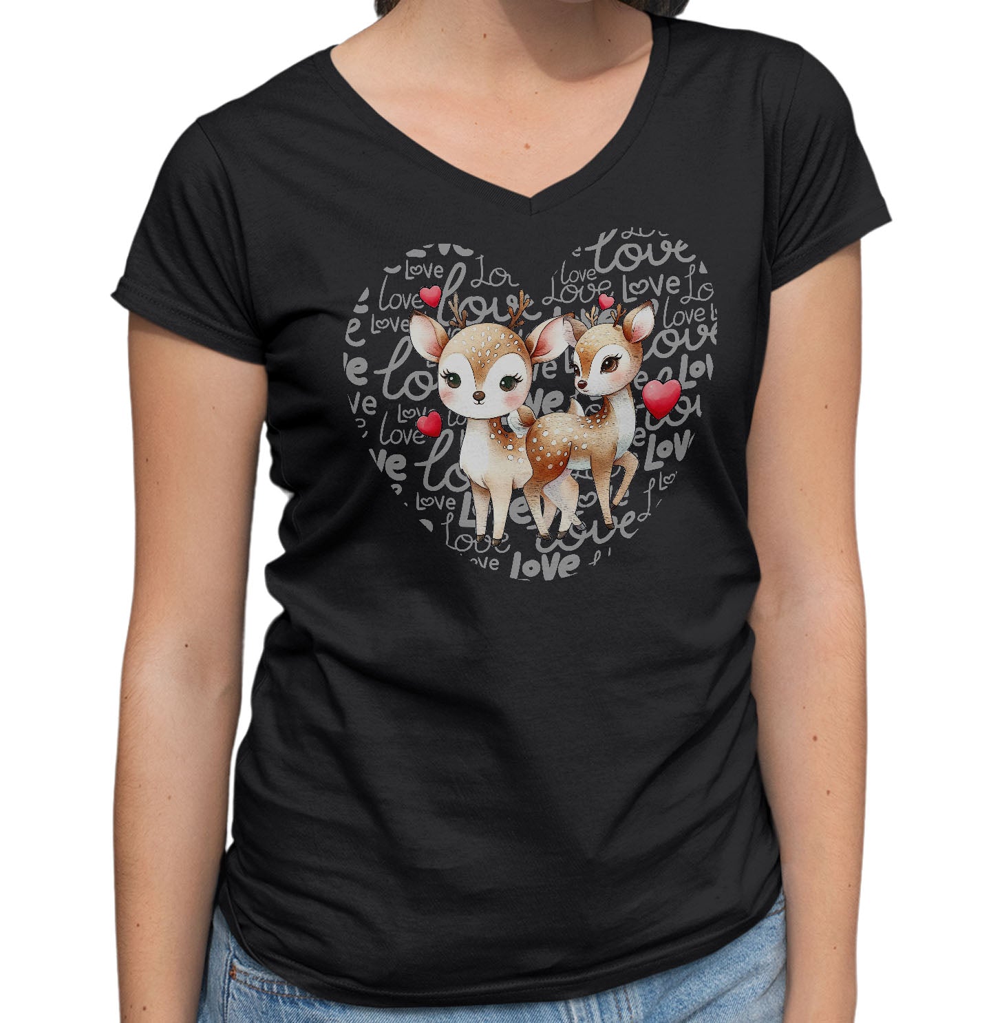 Deer Love Heart - Women's V-Neck T-Shirt