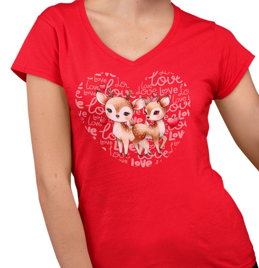 Deer Love Heart - Women's V-Neck T-Shirt
