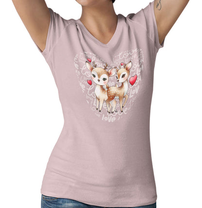 Deer Love Heart - Women's V-Neck T-Shirt