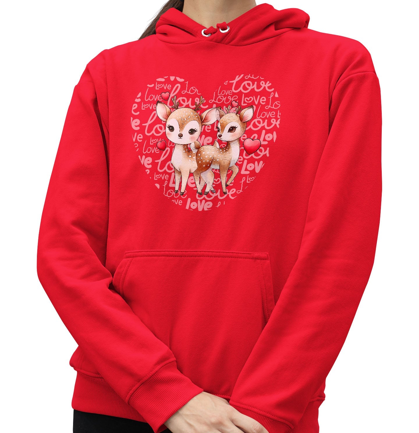 Deer Love Heart - Adult Unisex Hoodie Sweatshirt