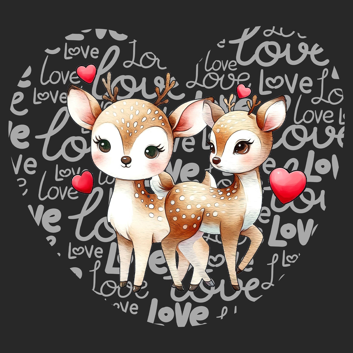 Deer Love Heart - Adult Unisex Hoodie Sweatshirt