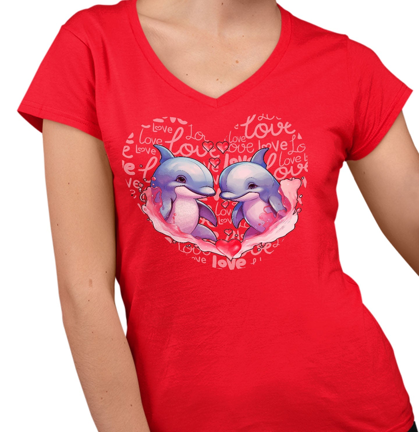 Dolphin Love Heart - Women's V-Neck T-Shirt