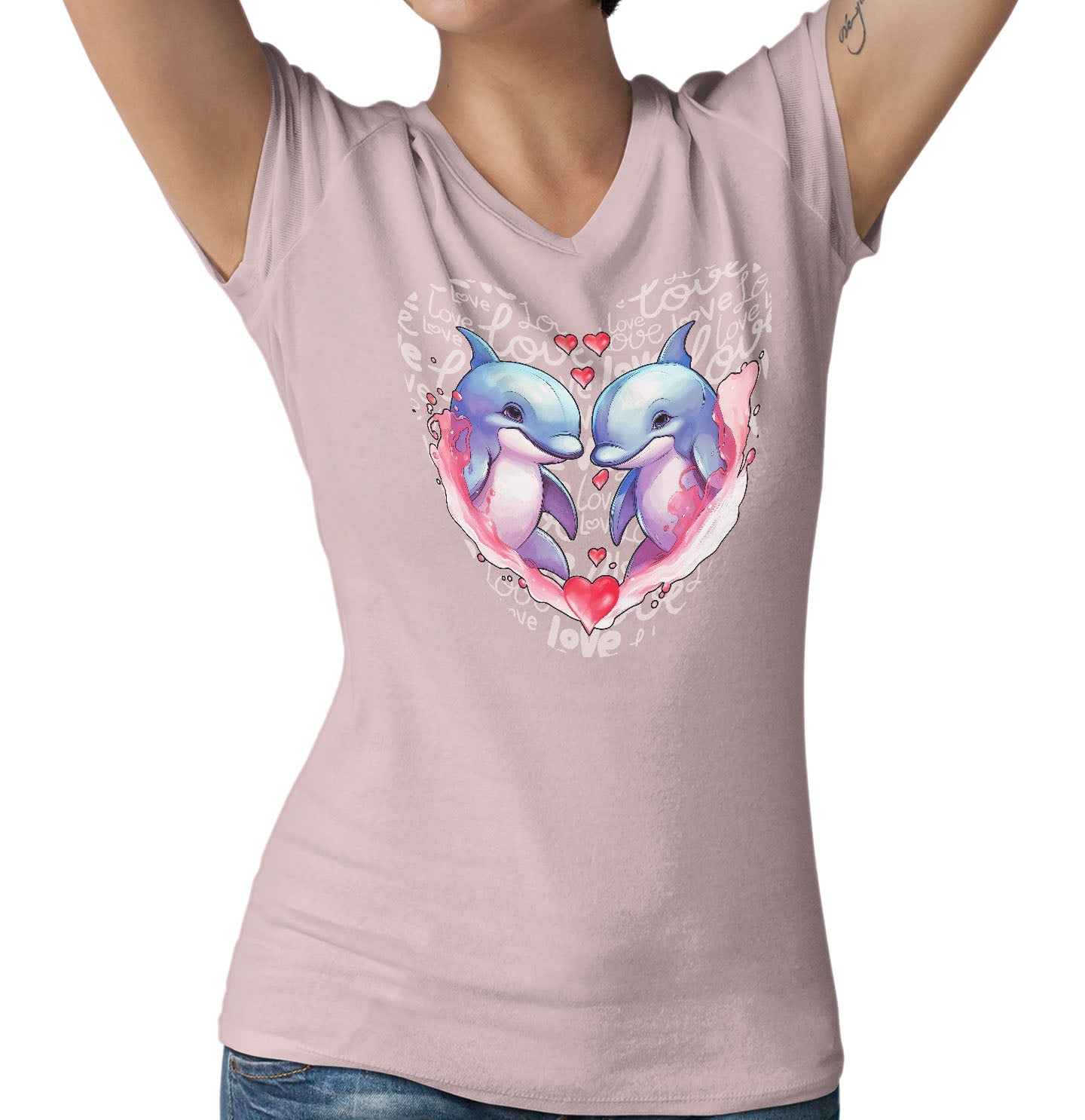 Dolphin Love Heart - Women's V-Neck T-Shirt