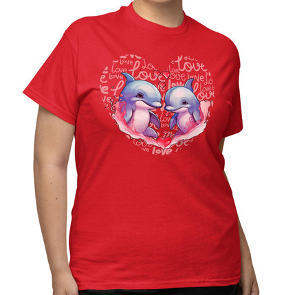 Dolphin Love Heart - Adult Unisex T-Shirt