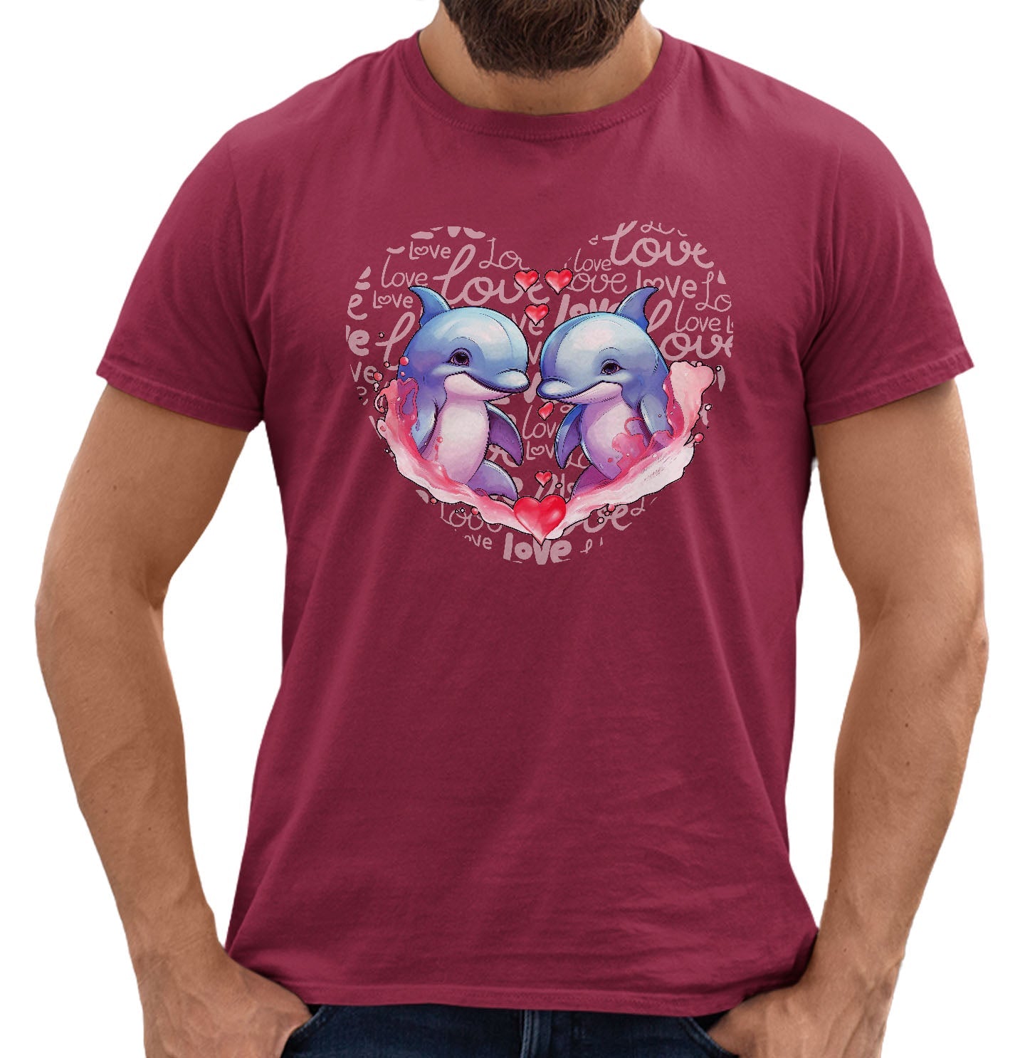 Dolphin Love Heart - Adult Unisex T-Shirt