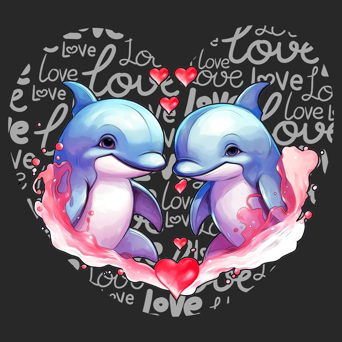 Dolphin Love Heart - Kids' Unisex Hoodie Sweatshirt