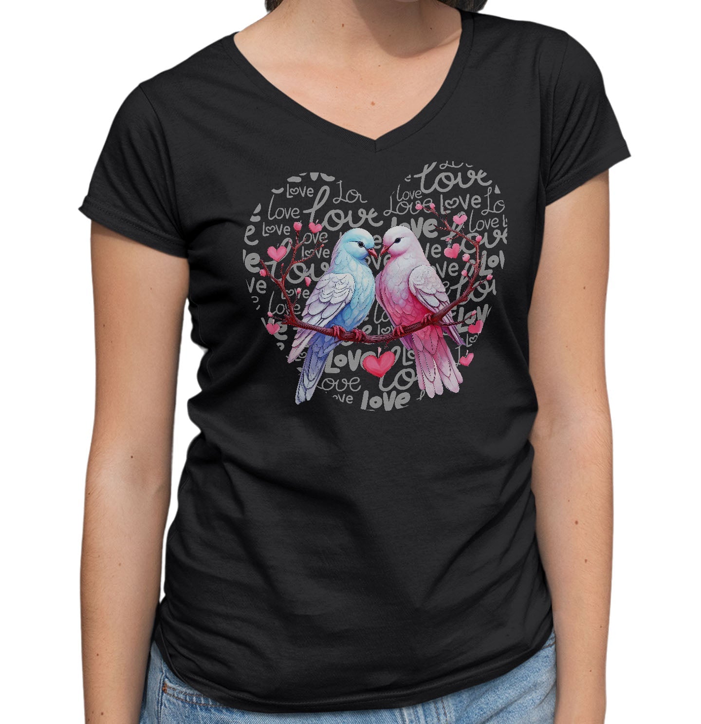 Dove Love Heart - Women's V-Neck T-Shirt