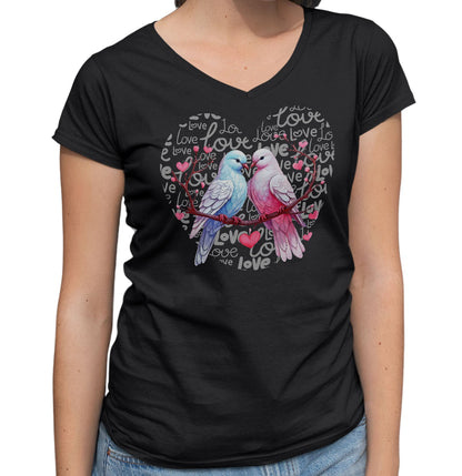 Dove Love Heart - Women's V-Neck T-Shirt