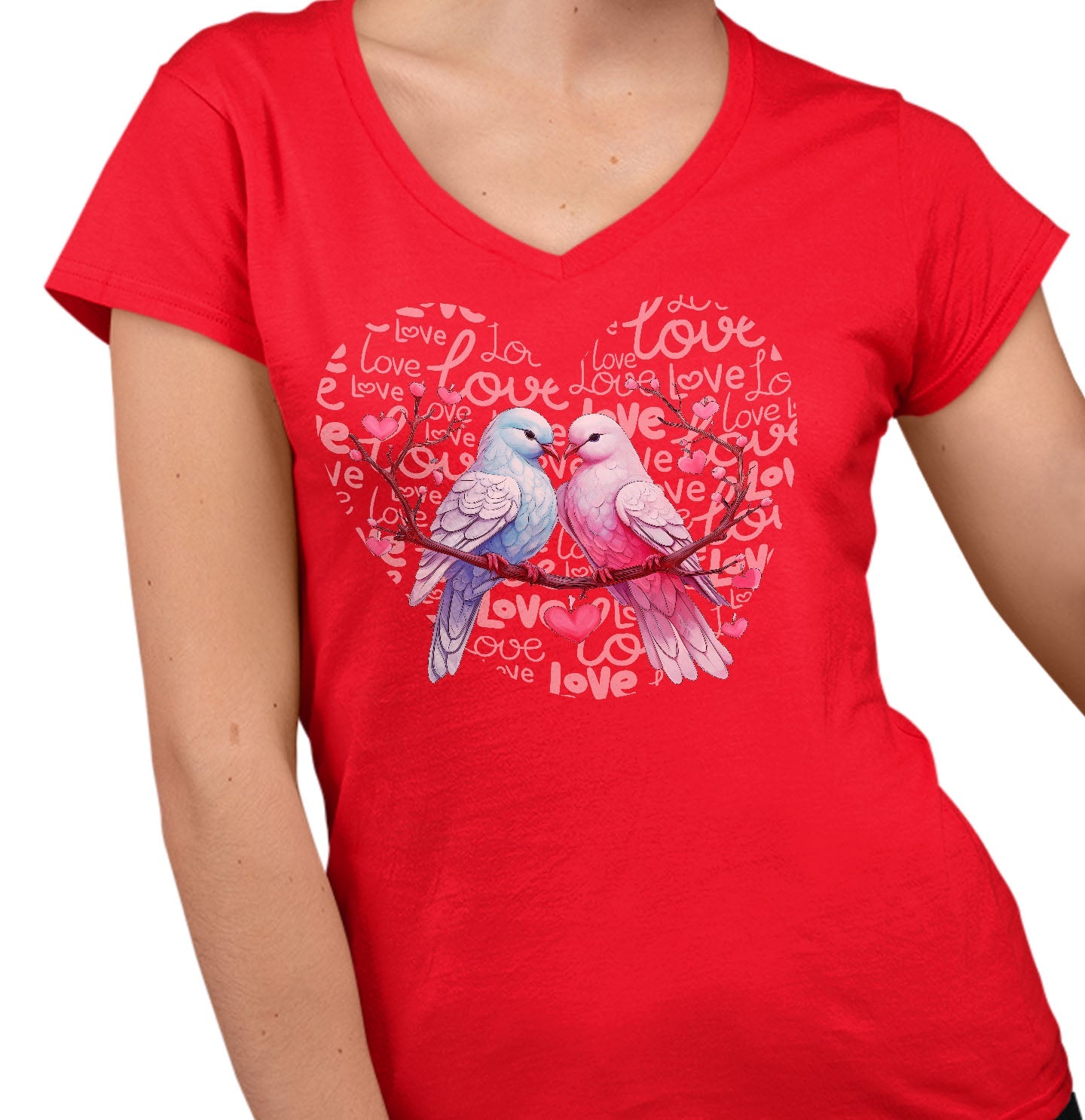 Dove Love Heart - Women's V-Neck T-Shirt