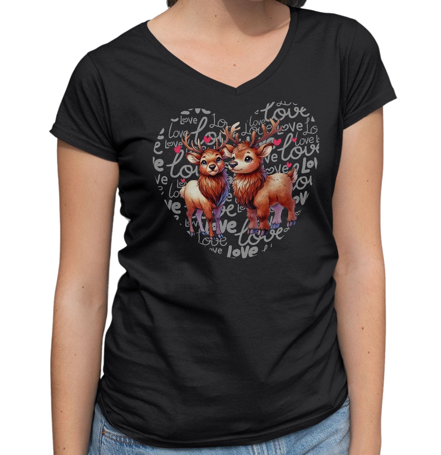 Elk Love Heart - Women's V-Neck T-Shirt