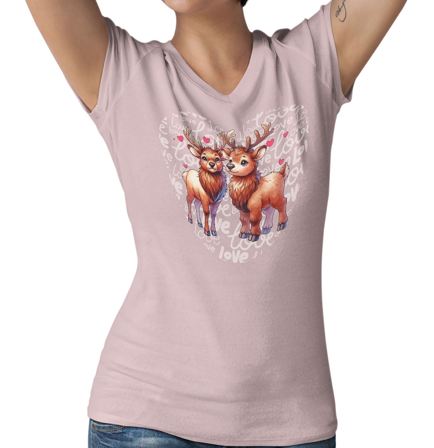 Elk Love Heart - Women's V-Neck T-Shirt