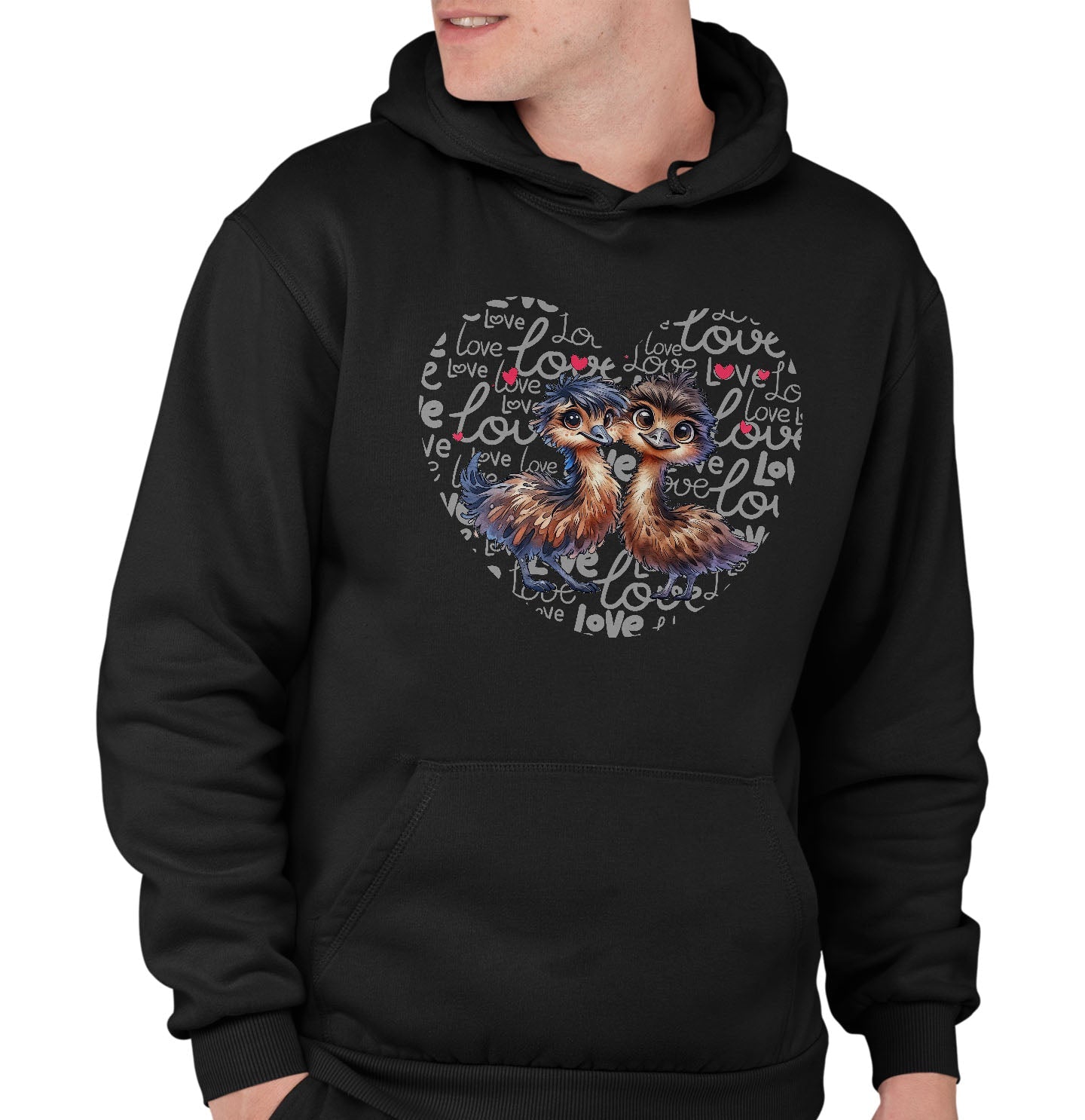 Emu Love Heart - Adult Unisex Hoodie Sweatshirt