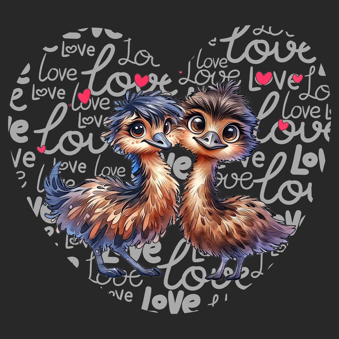 Emu Love Heart - Adult Unisex Hoodie Sweatshirt