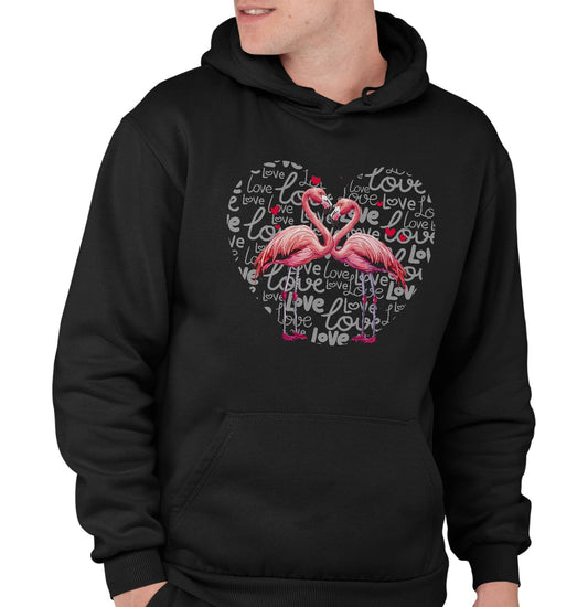 Flamingo Love Heart - Adult Unisex Hoodie Sweatshirt
