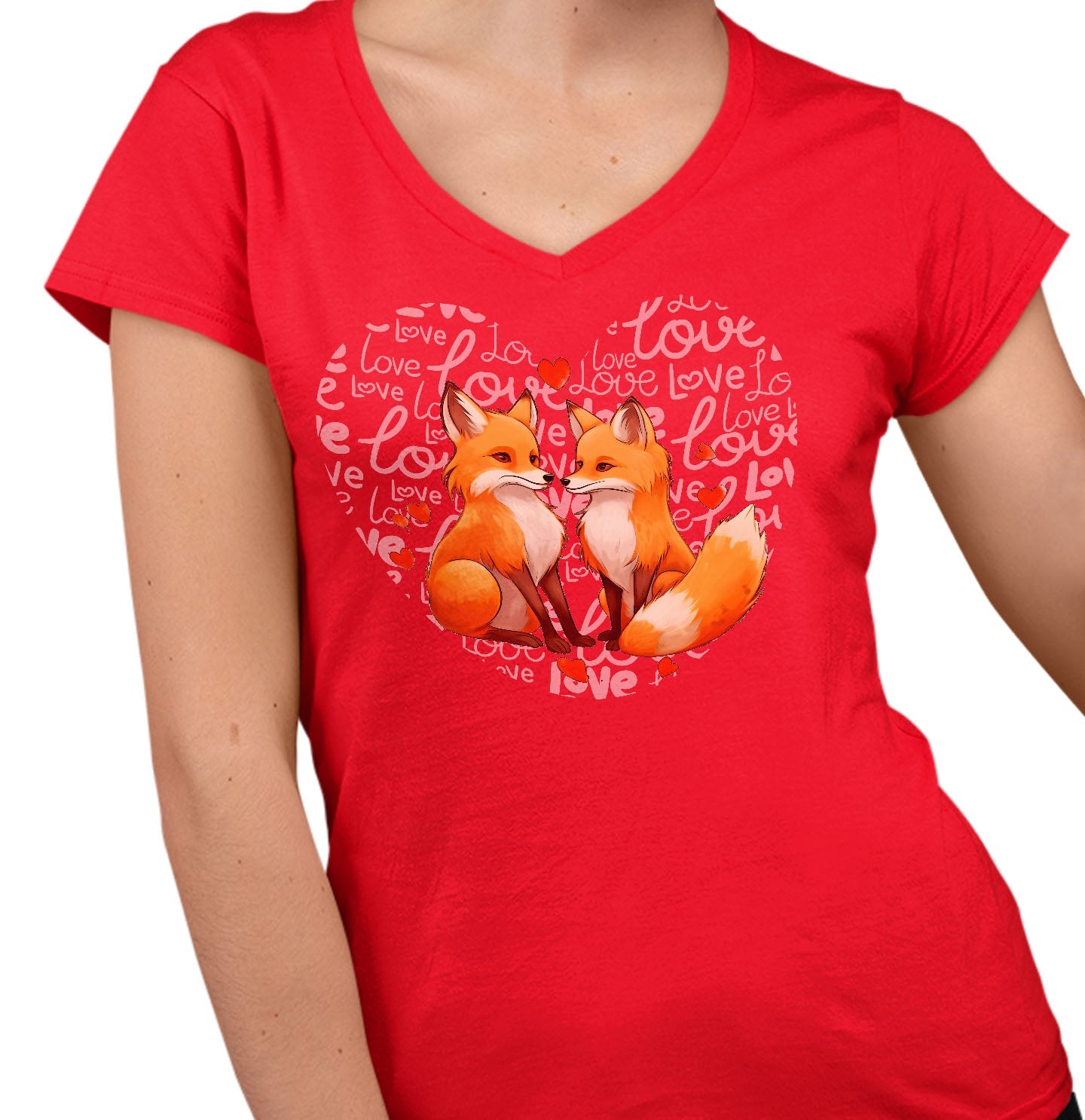 Fox Love Heart - Women's V-Neck T-Shirt