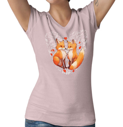 Fox Love Heart - Women's V-Neck T-Shirt