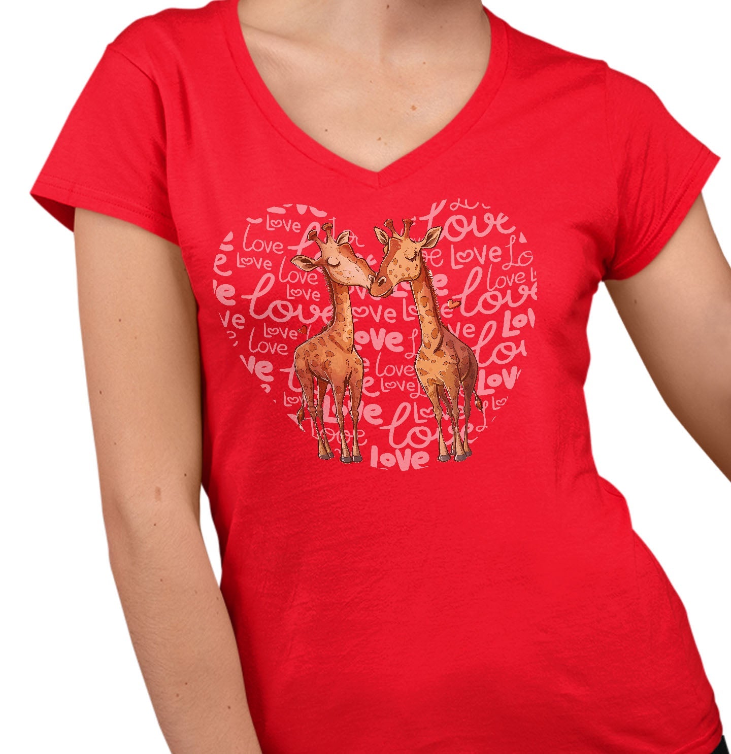 Giraffe Love Heart - Women's V-Neck T-Shirt