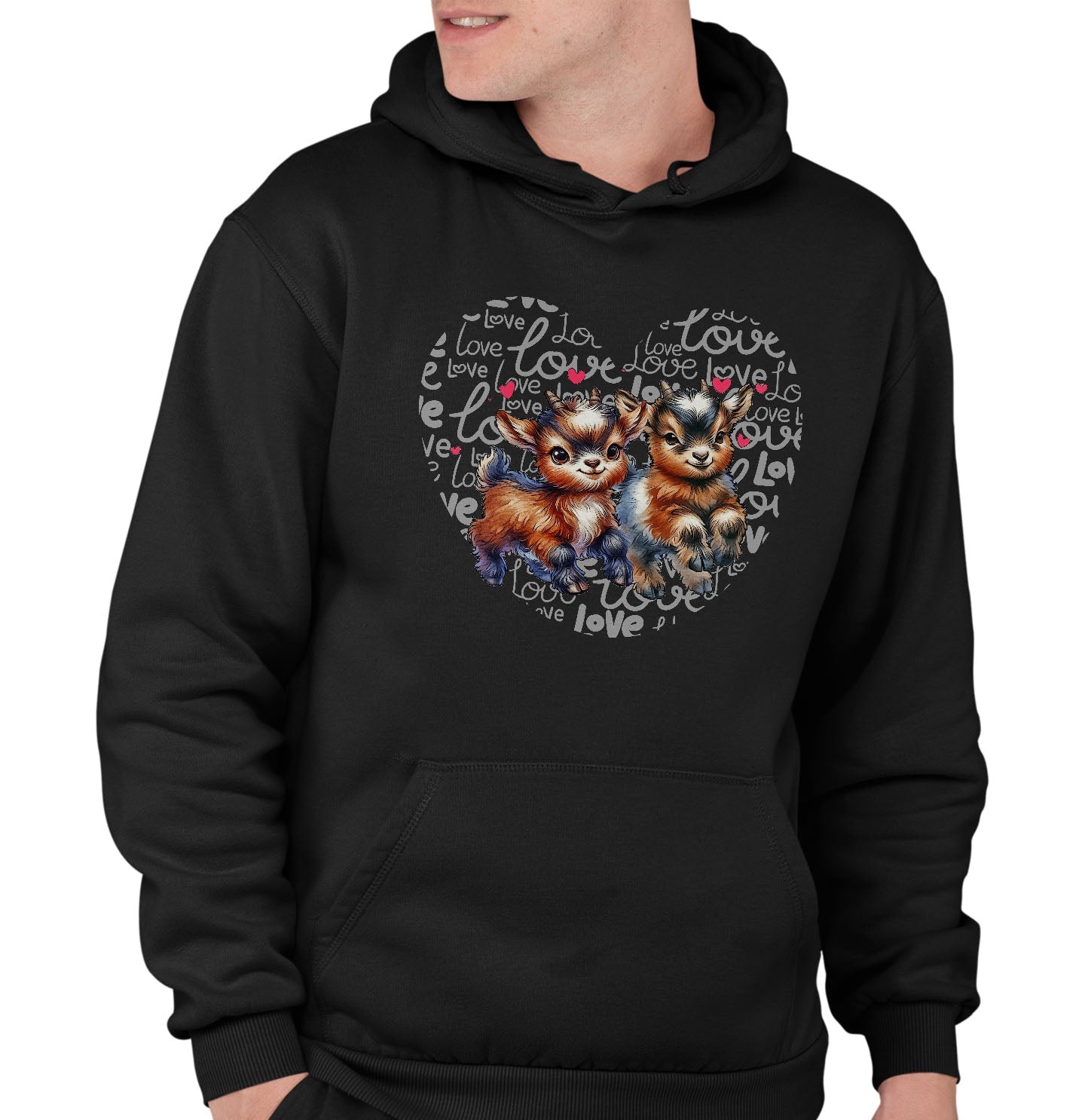 Goat Love Heart - Adult Unisex Hoodie Sweatshirt