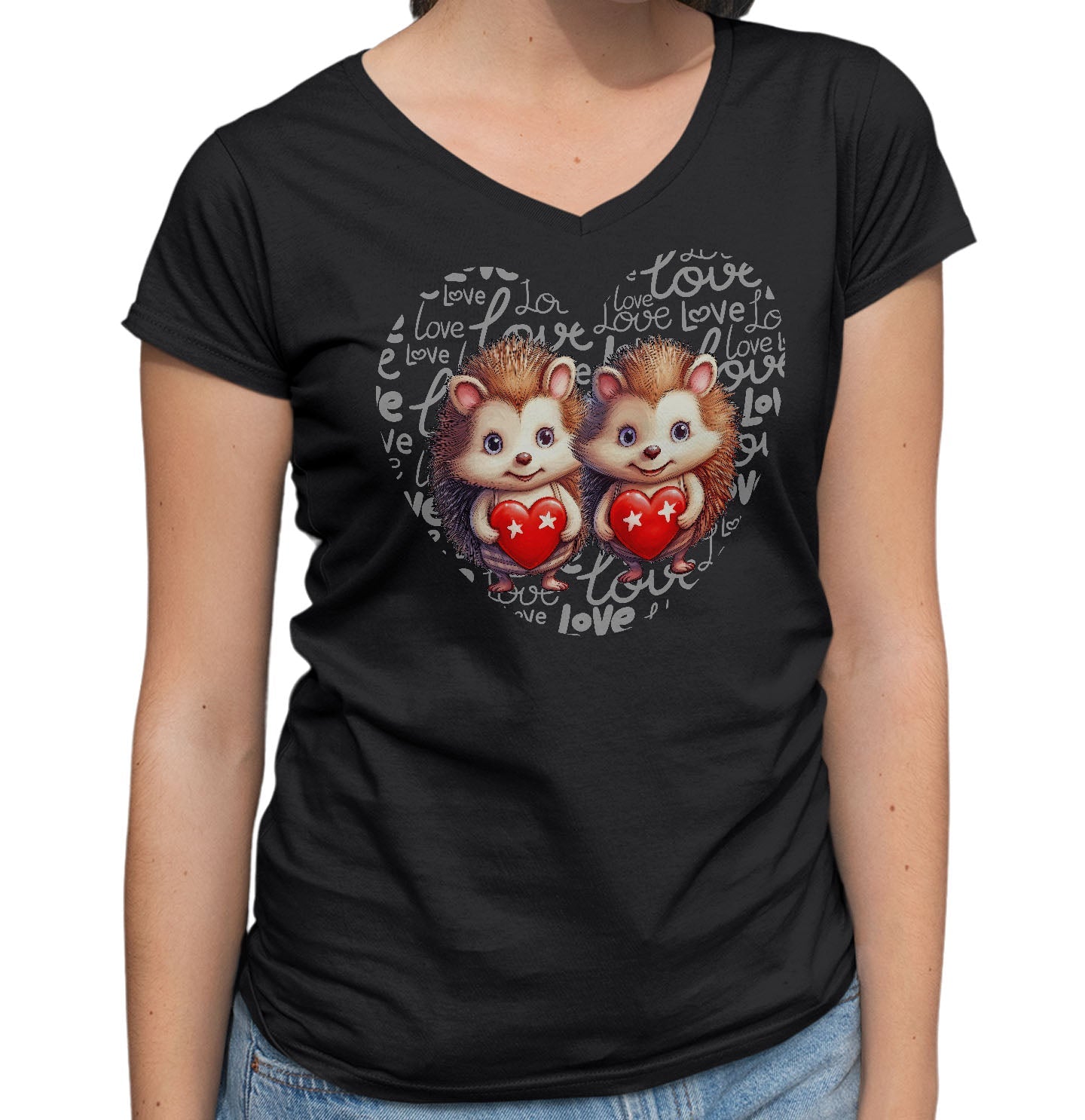 Hedgehog Love Heart - Women's V-Neck T-Shirt