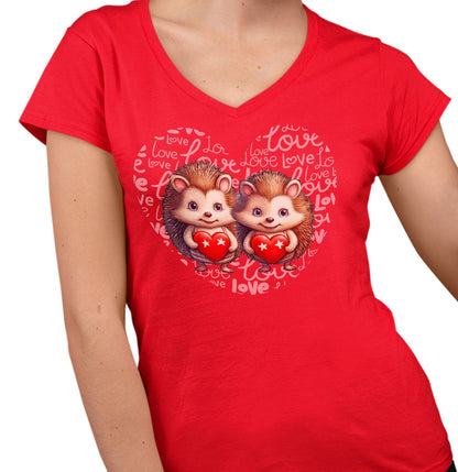 Hedgehog Love Heart - Women's V-Neck T-Shirt