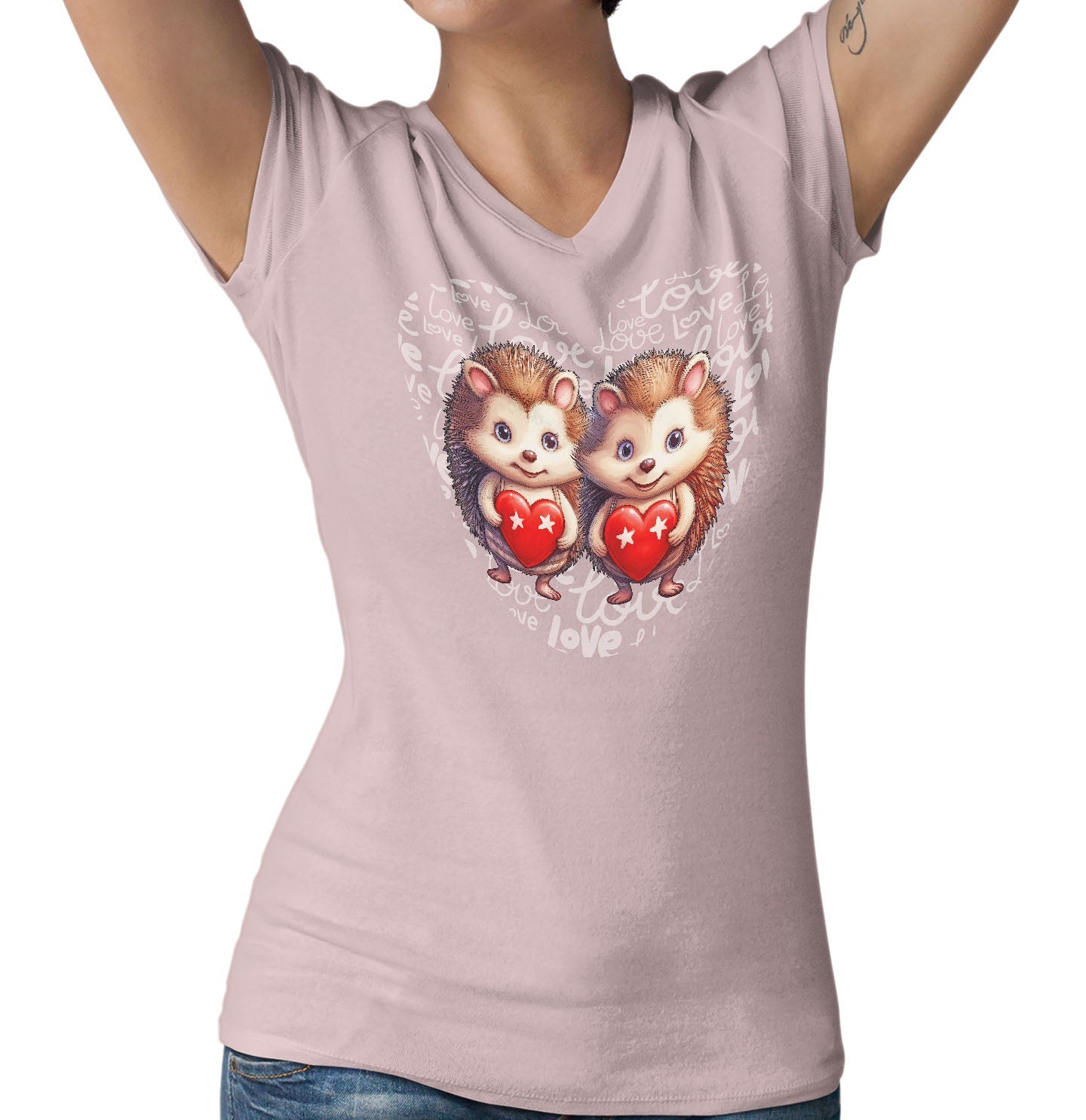 Hedgehog Love Heart - Women's V-Neck T-Shirt