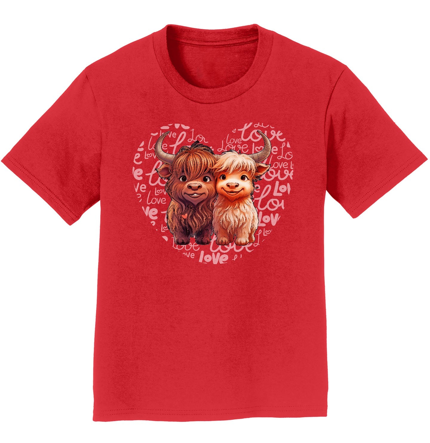 Highland Cow Love Heart - Kids' Unisex T-Shirt