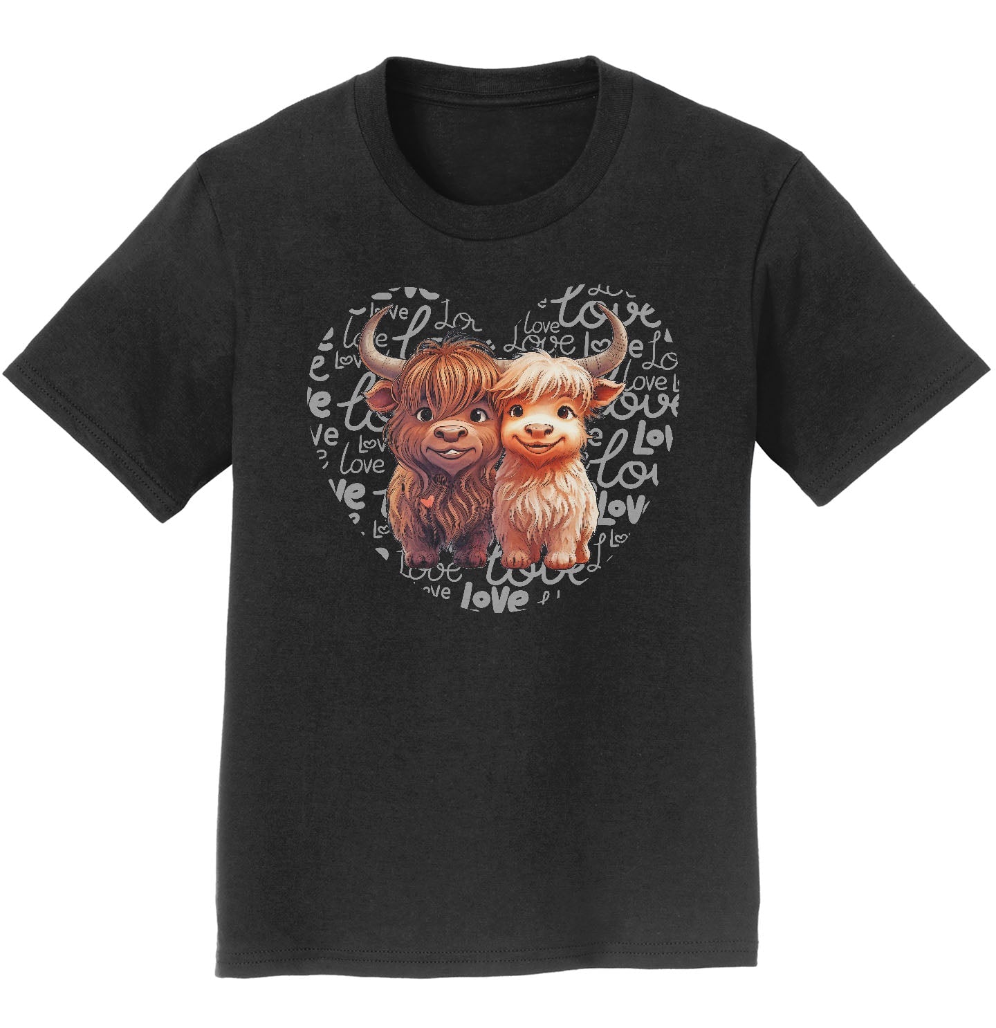 Highland Cow Love Heart - Kids' Unisex T-Shirt