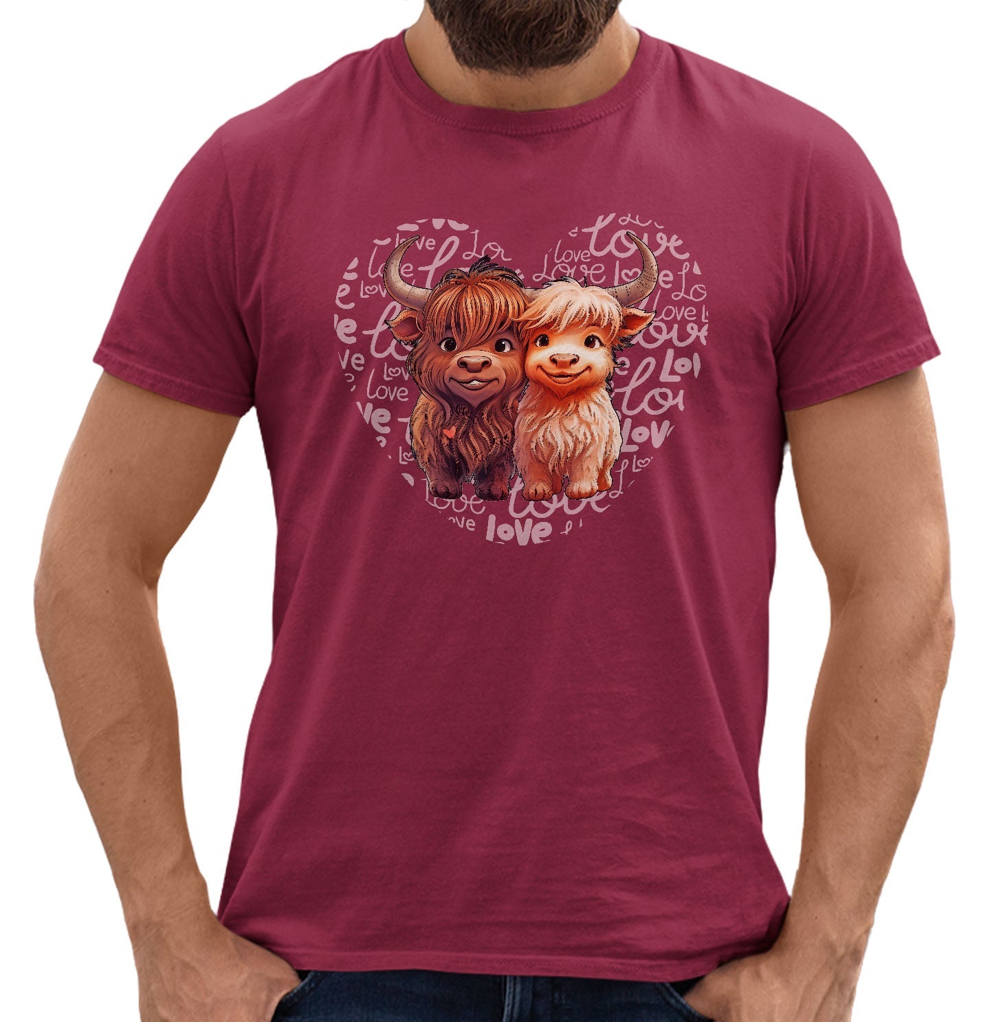 Highland Cow Love Heart - Adult Unisex T-Shirt