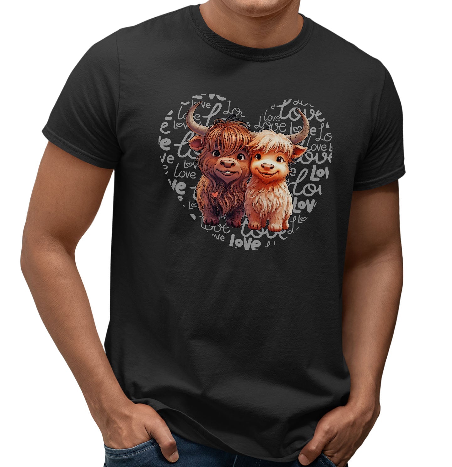 Highland Cow Love Heart - Adult Unisex T-Shirt