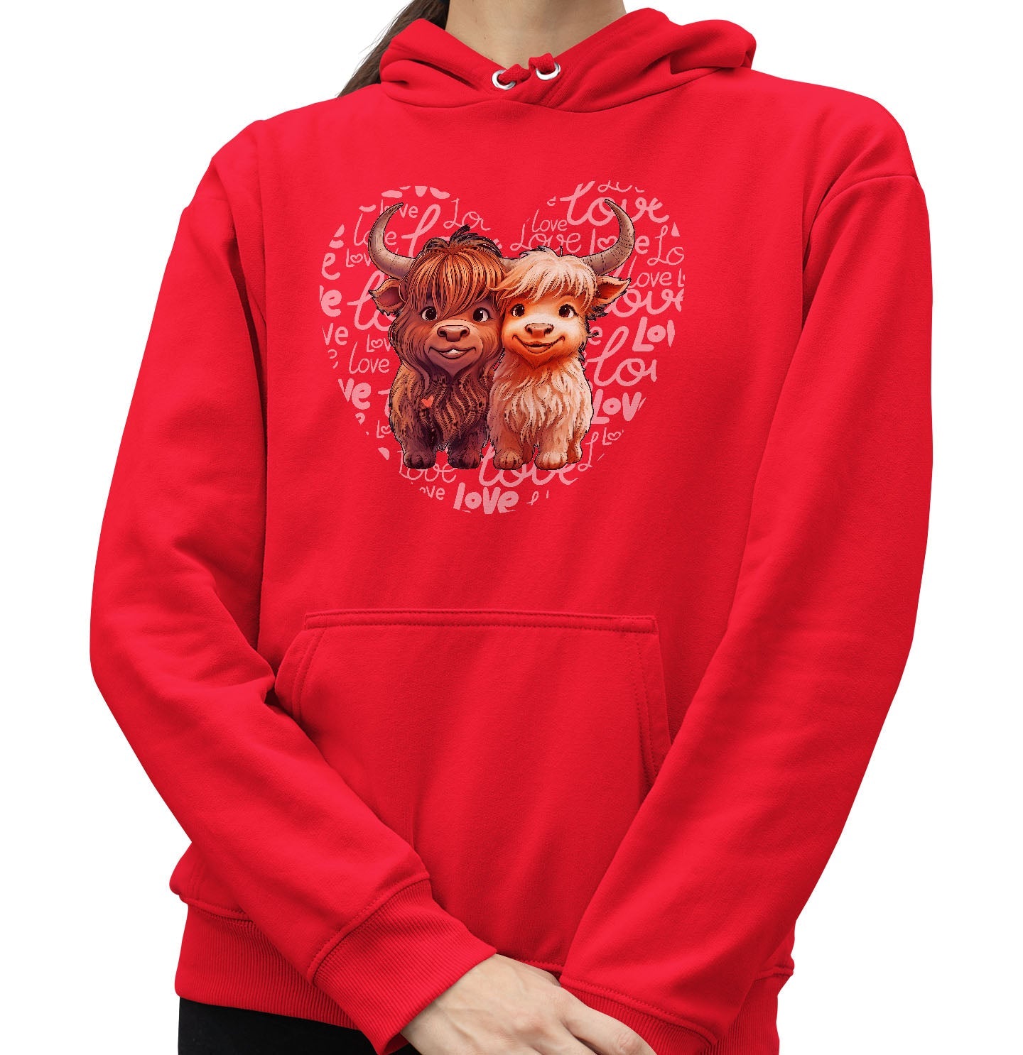 Highland Cow Love Heart - Adult Unisex Hoodie Sweatshirt